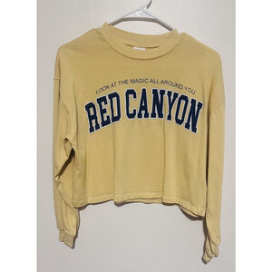 Zara Crop Graphic Tee Women's Junior's 13 14 Large Yellow Red Canyon T Shirt